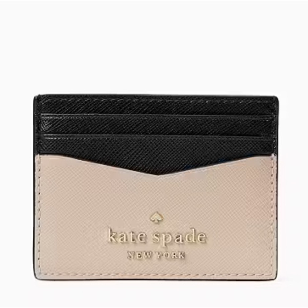 Kate Spade Staci Colorblock Saffiano Leather Slim Card Case - Warm Beige